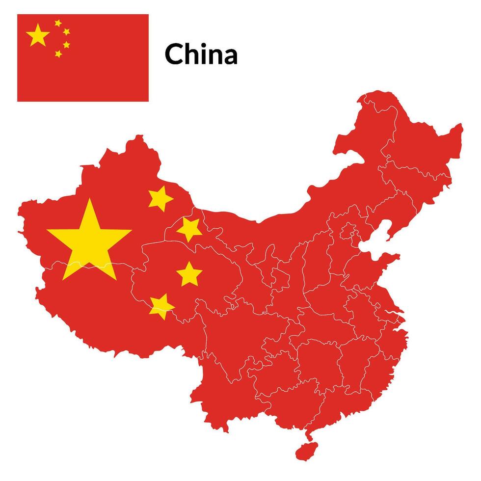 China flag map. Map of China with national Chinese flag. vector