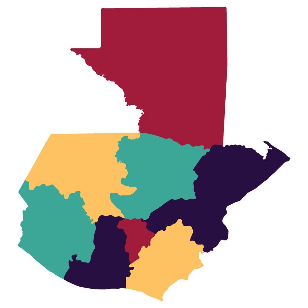 Guatemala map. Map of Guatemala in eight main regions in multicolor vector
