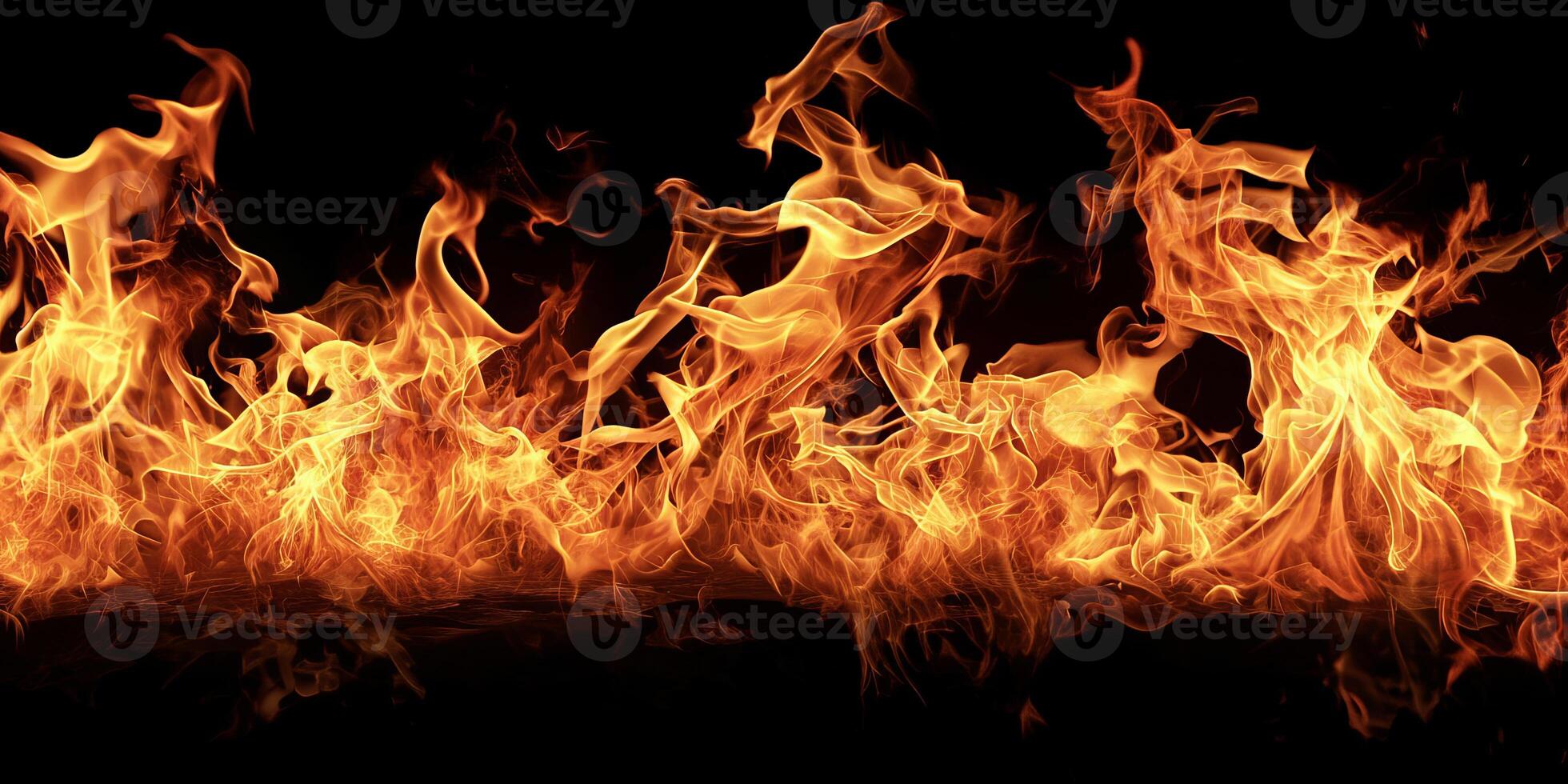 AI generated Red Orange Gold Flames Rising up on Black background photo