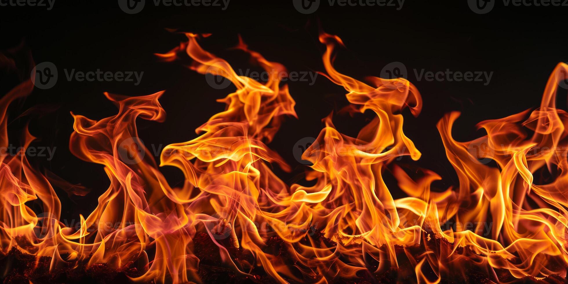 AI generated Red Orange Gold Flames Rising up on Black background photo