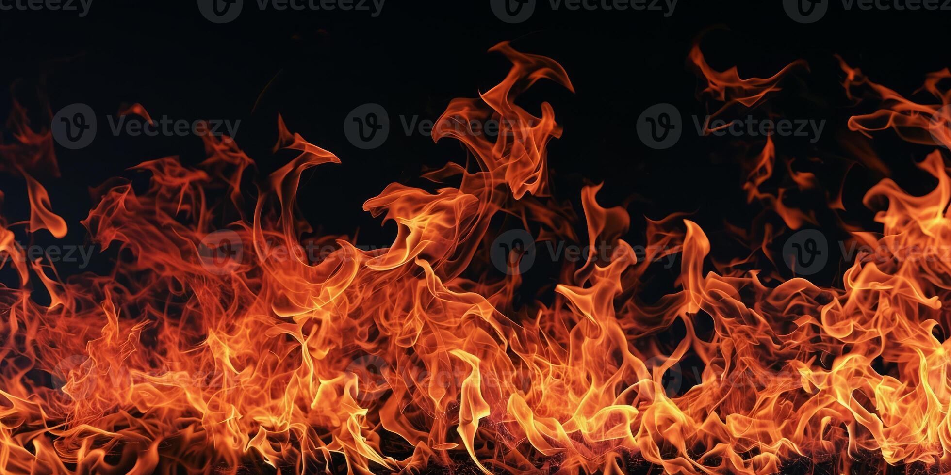 AI generated Red Orange Gold Flames Rising up on Black background photo