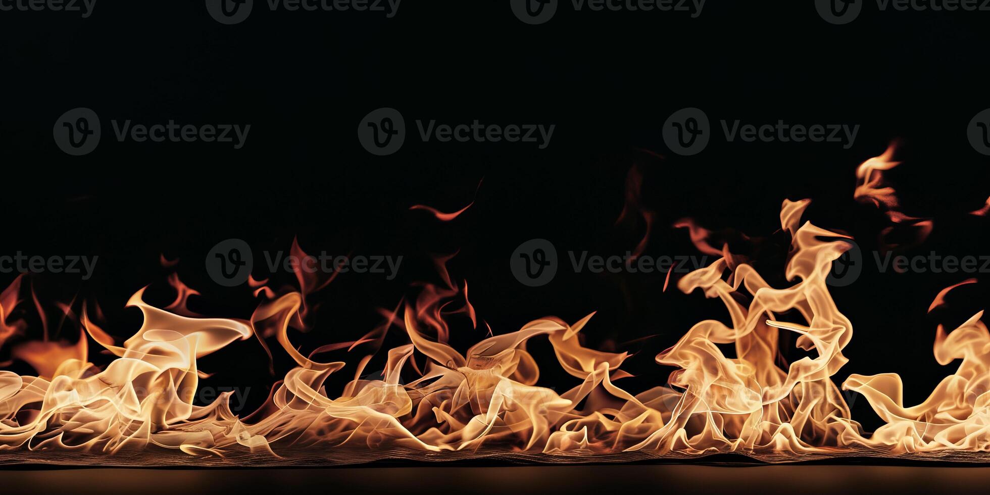 AI generated Red Orange Gold Flames Rising up on Black background photo