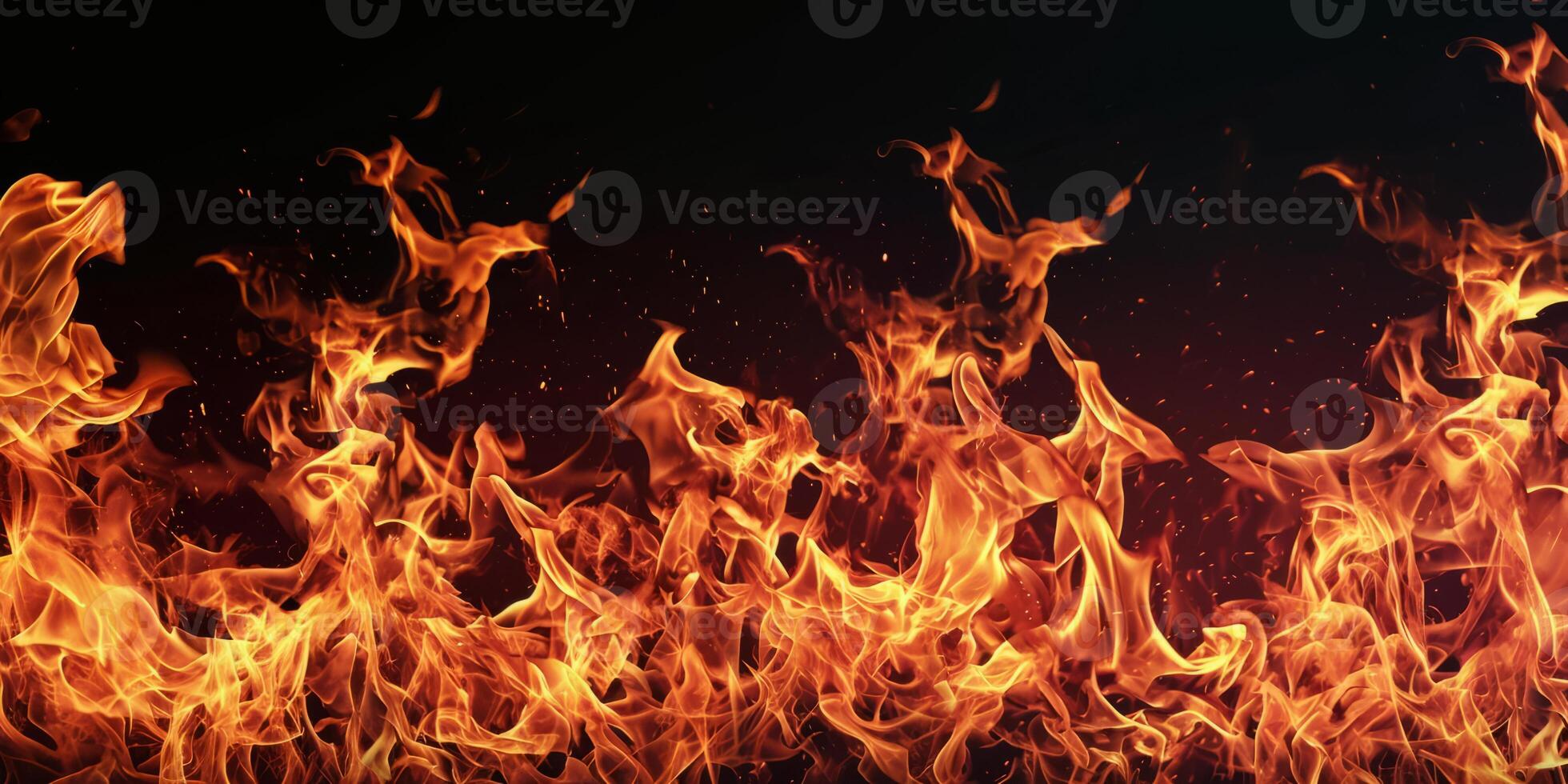 AI generated Red Orange Gold Flames Rising up on Black background photo