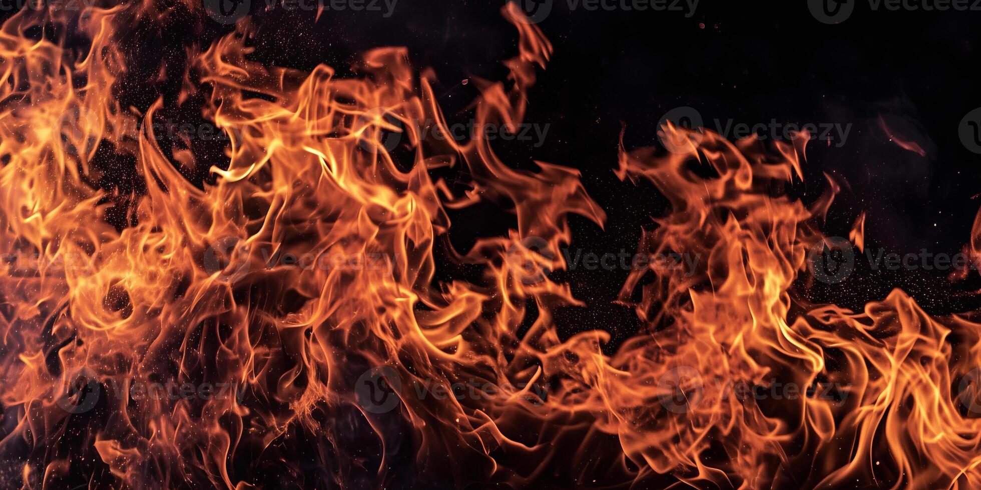 AI generated Red Orange Gold Flames Rising up on Black background photo