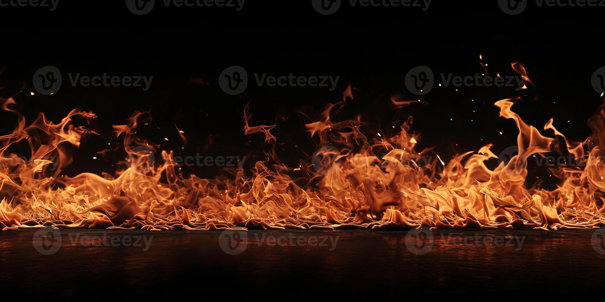 AI generated Red Orange Gold Flames Rising up on Black background photo