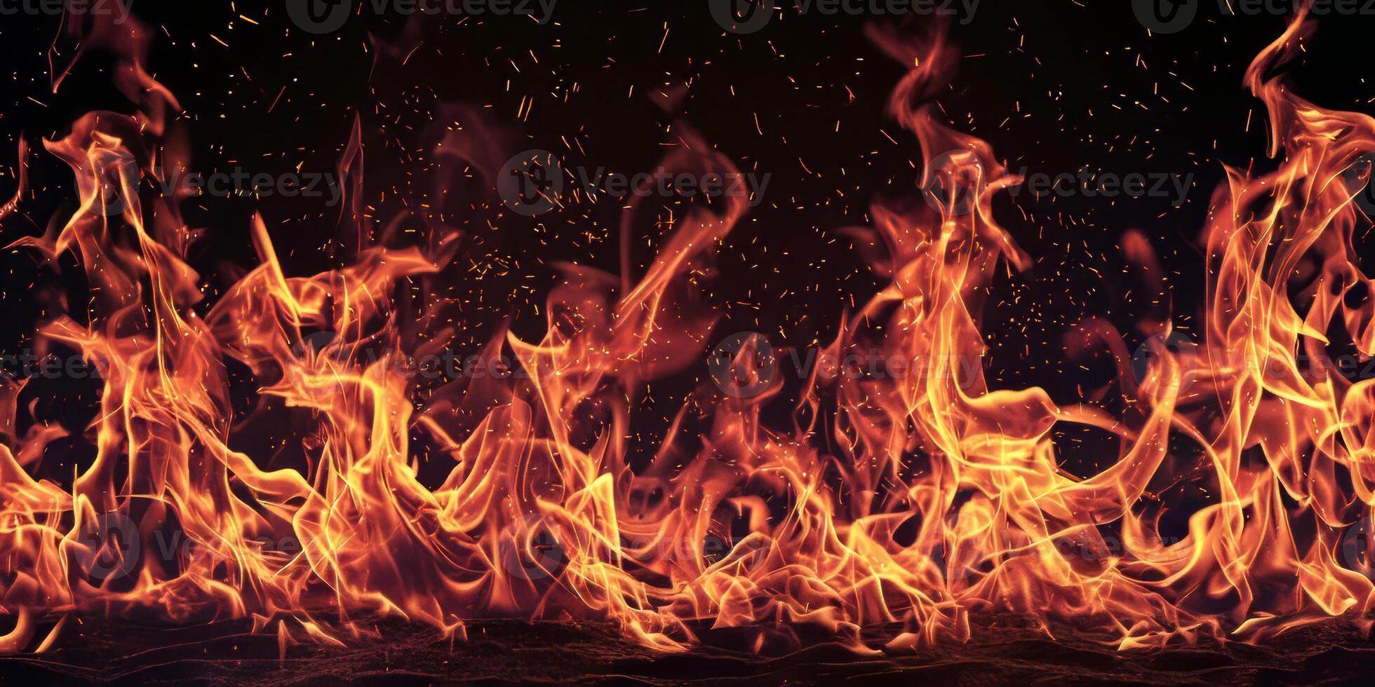 AI generated Red Orange Gold Flames Rising up on Black background photo