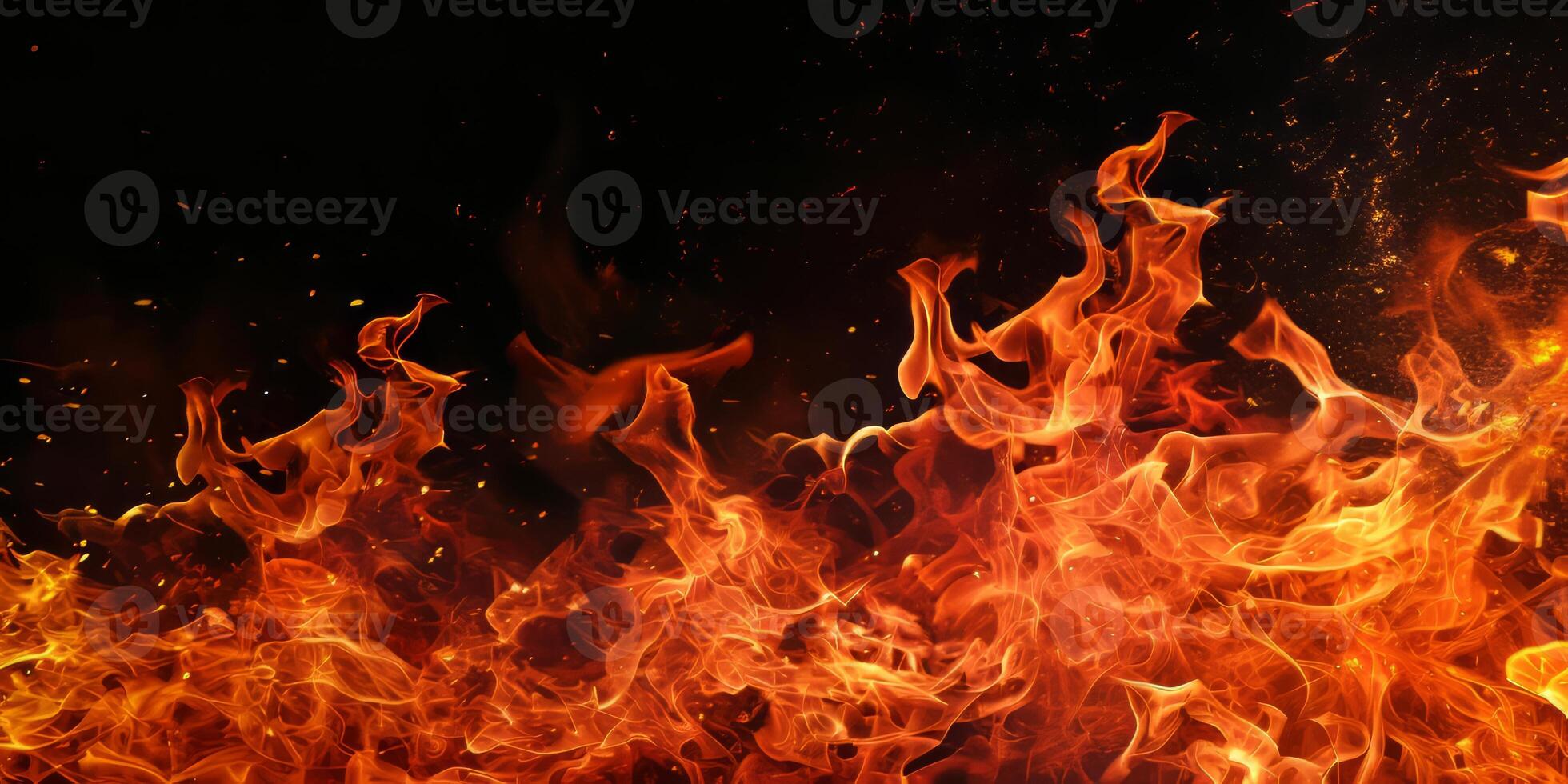 AI generated Red Orange Gold Flames Rising up on Black background photo