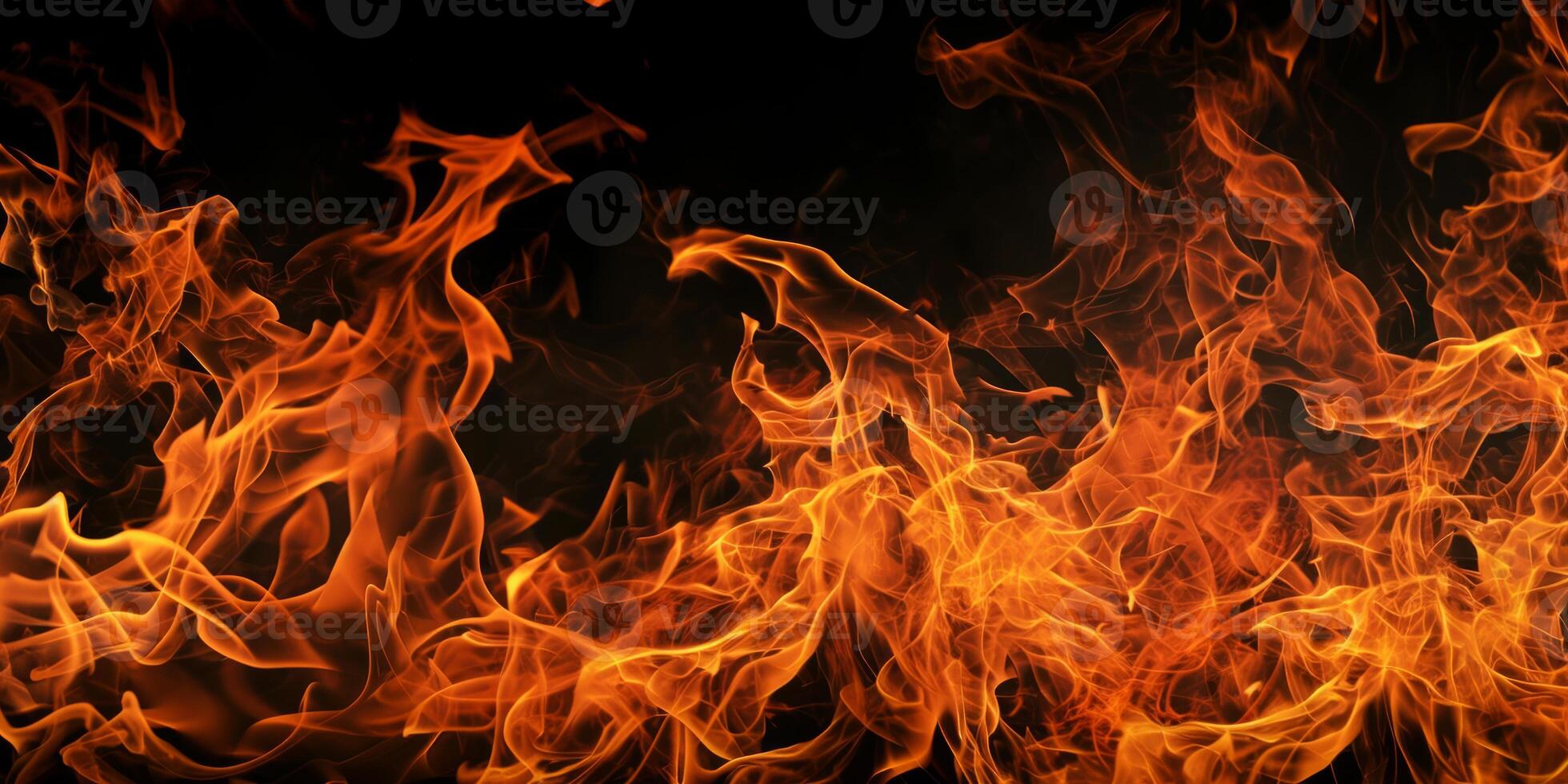 AI generated Red Orange Gold Flames Rising up on Black background photo