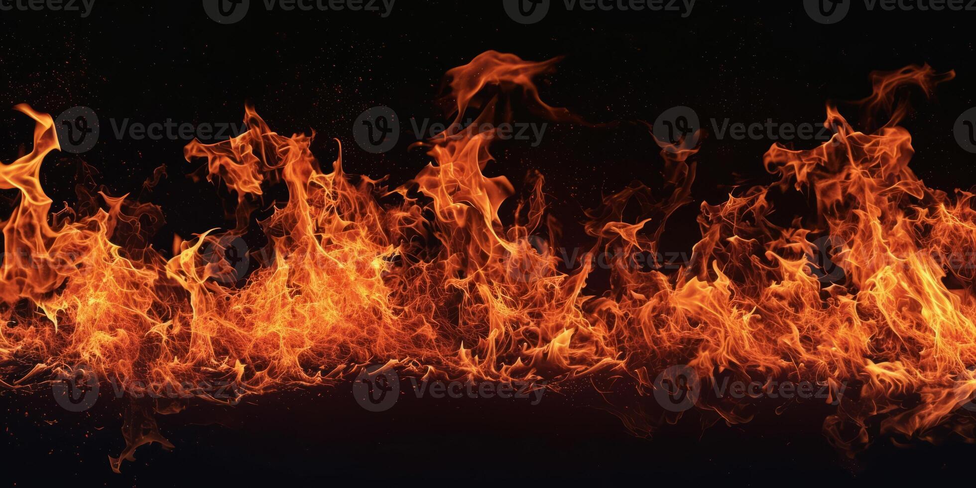 AI generated Red Orange Gold Flames Rising up on Black background photo