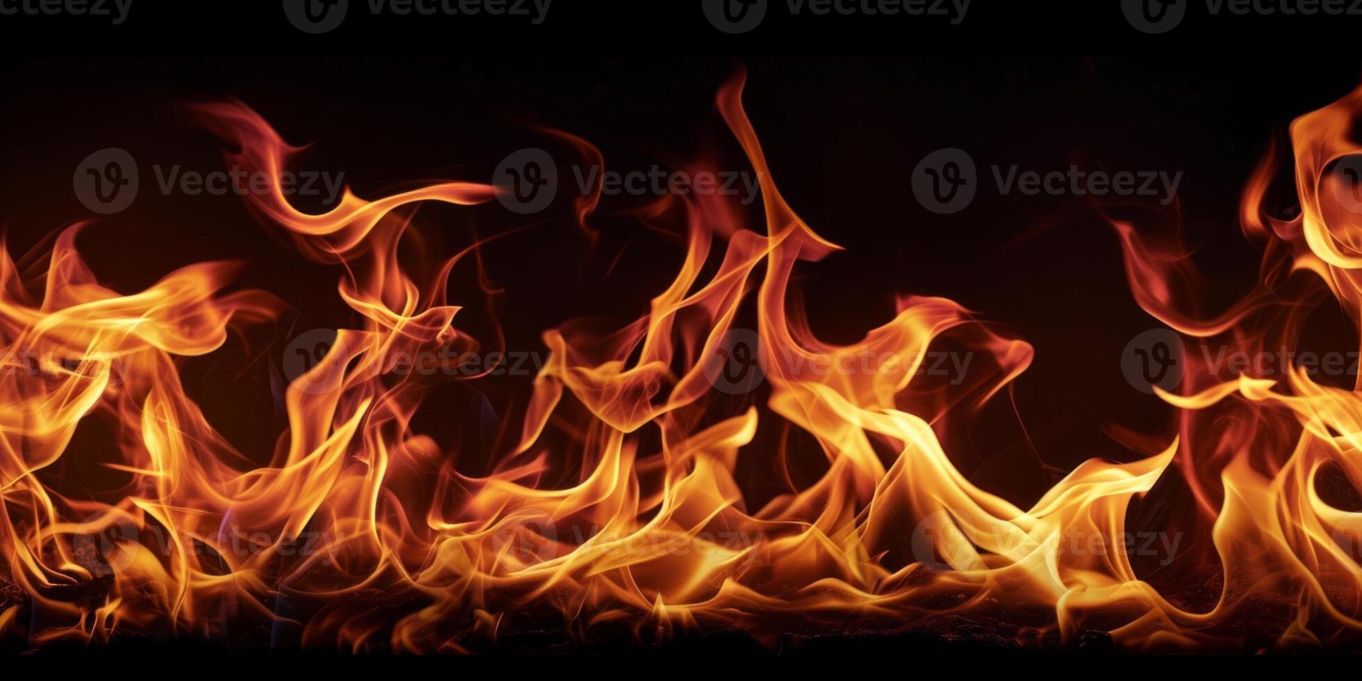 AI generated Red Orange Gold Flames Rising up on Black background photo