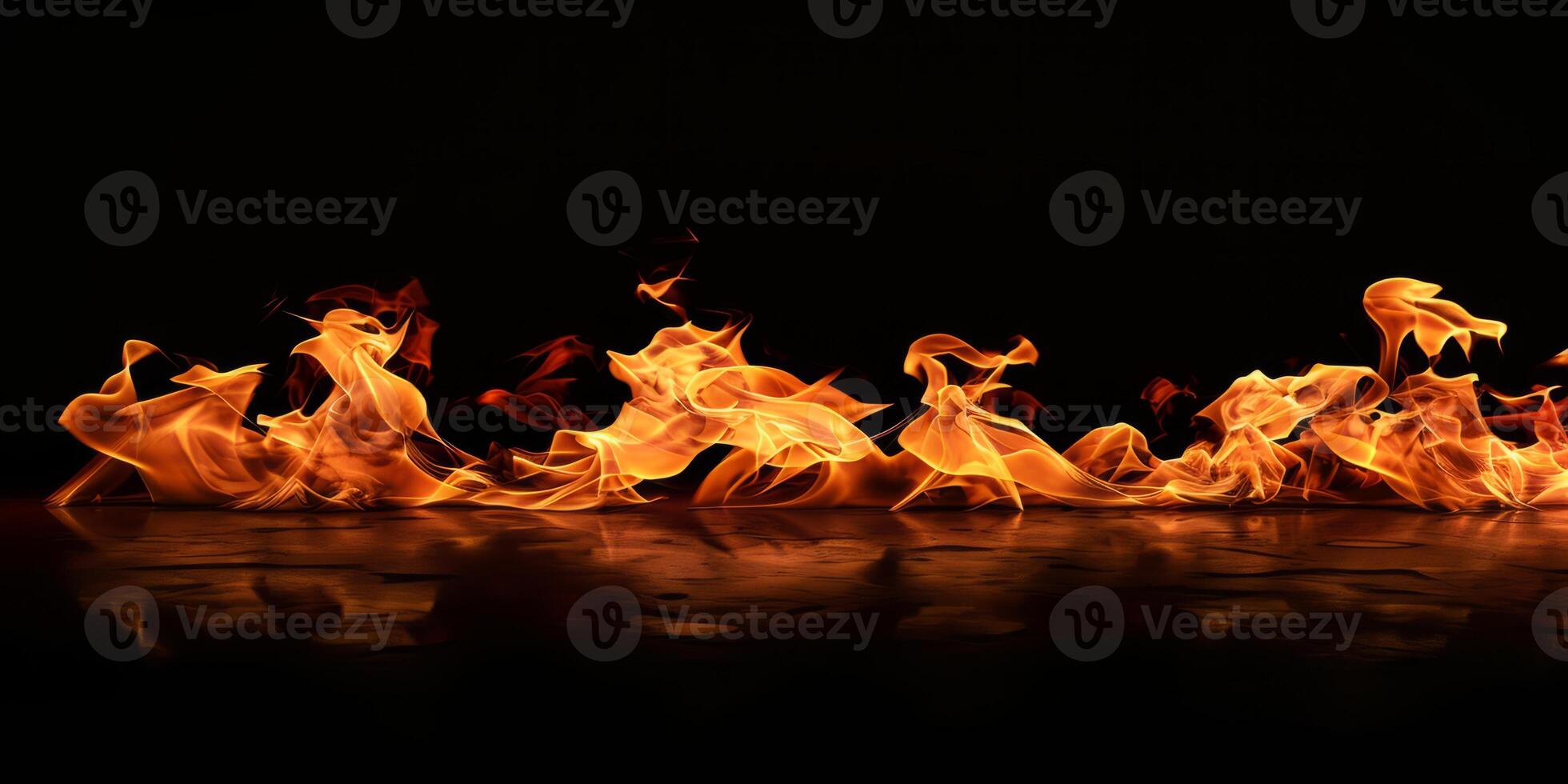 AI generated Red Orange Gold Flames Rising up on Black background photo