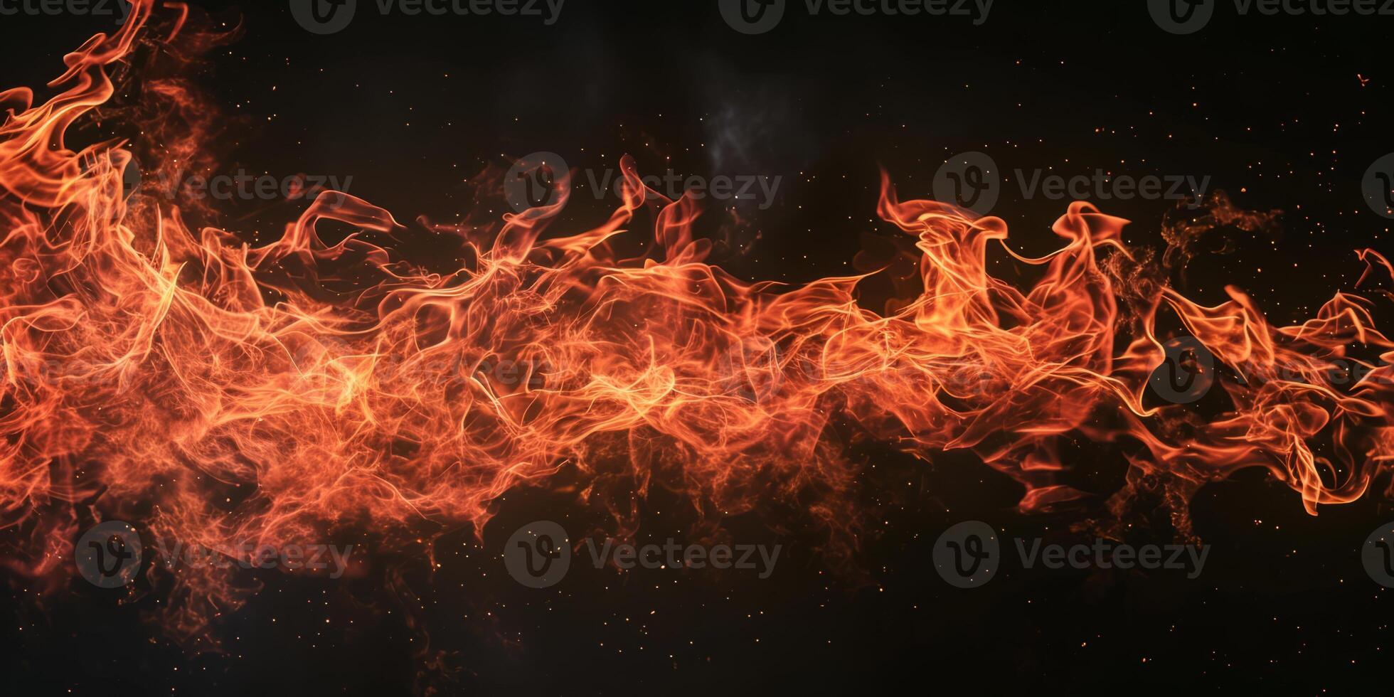 AI generated Red Orange Gold Flames Rising up on Black background photo