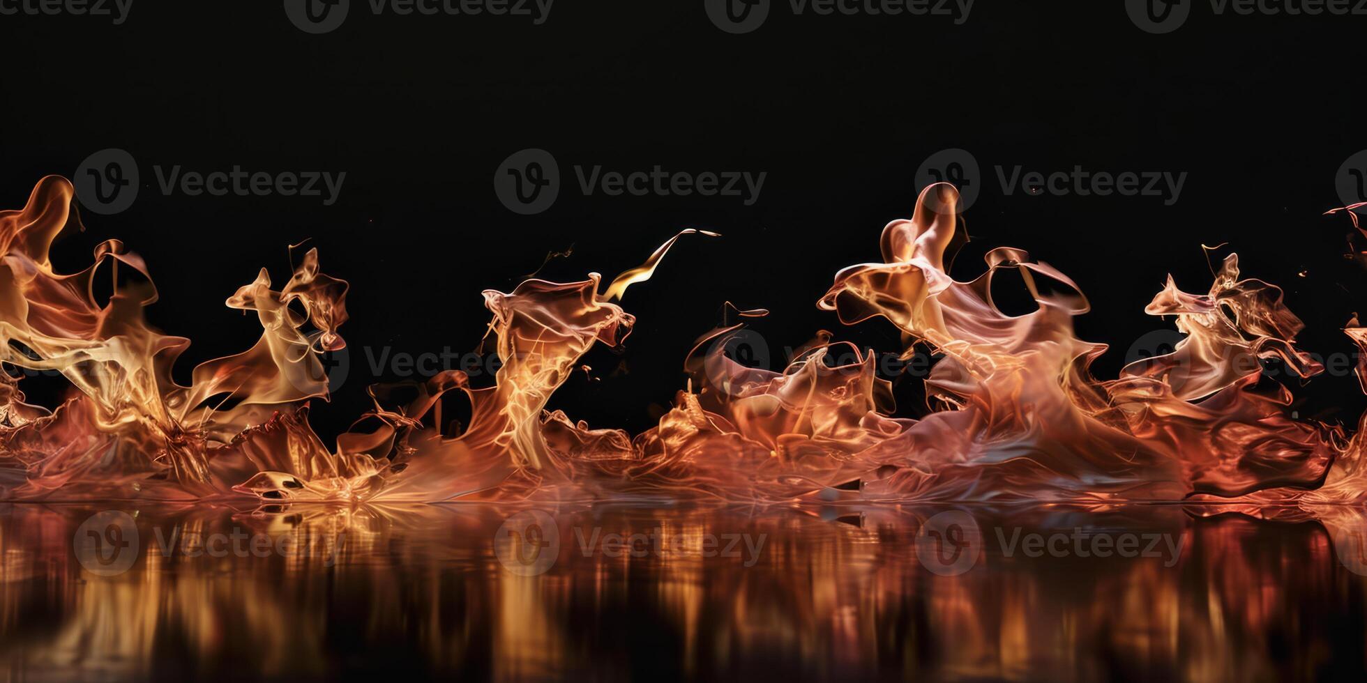 AI generated Red Orange Gold Flames Rising up on Black background photo