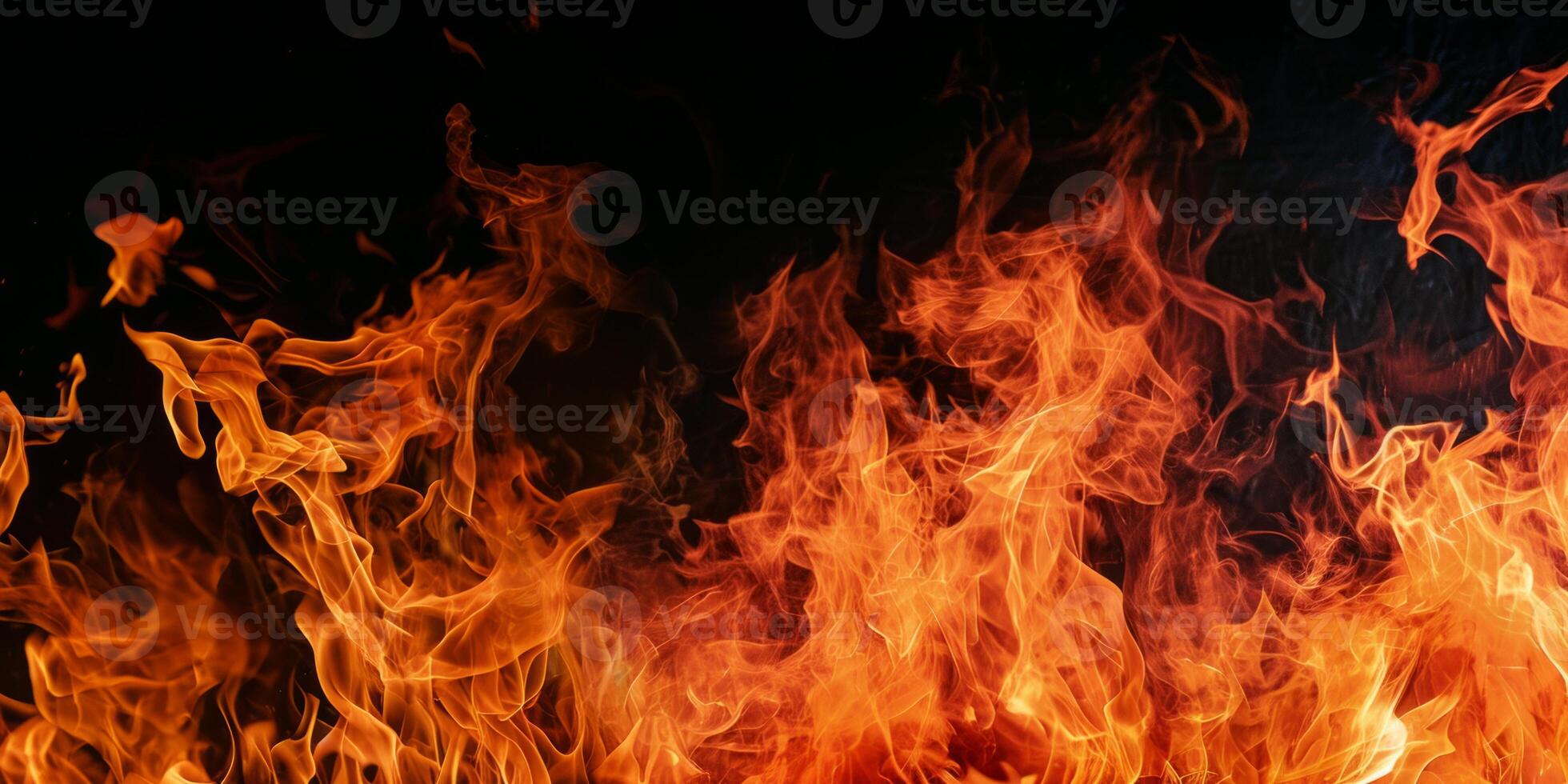 AI generated Red Orange Gold Flames Rising up on Black background photo