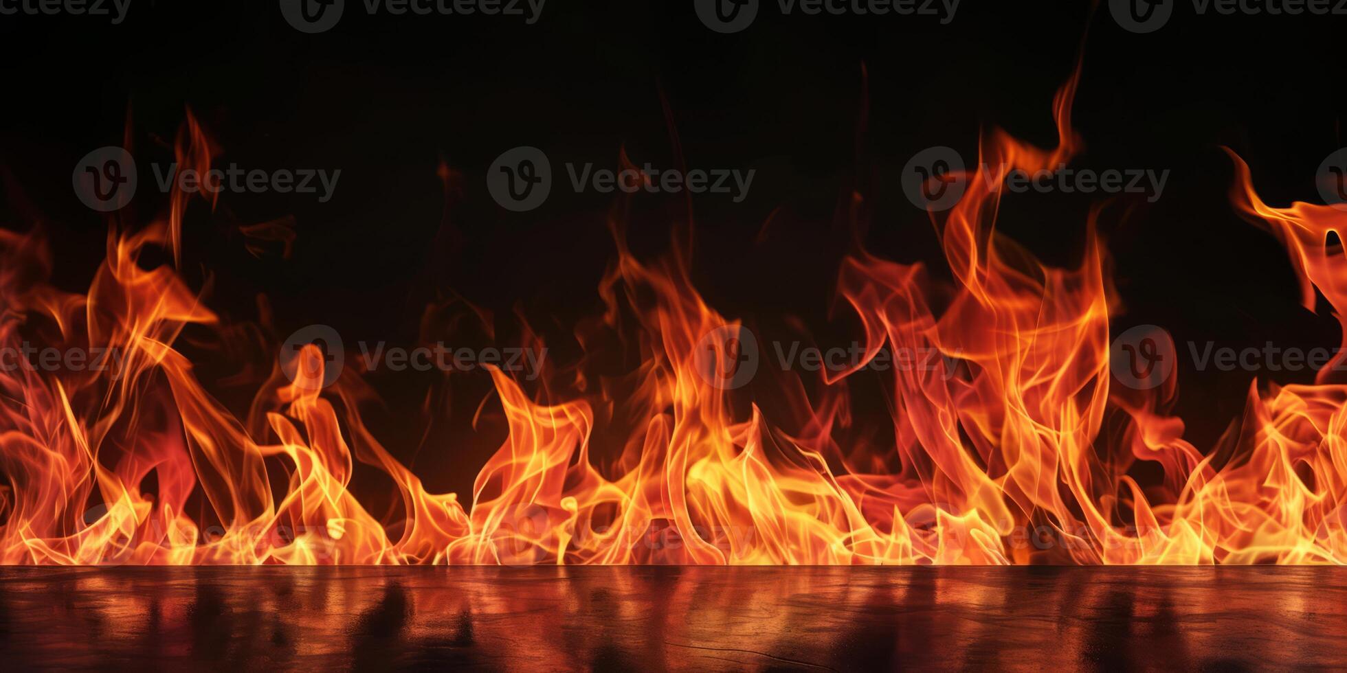 AI generated Red Orange Gold Flames Rising up on Black background photo