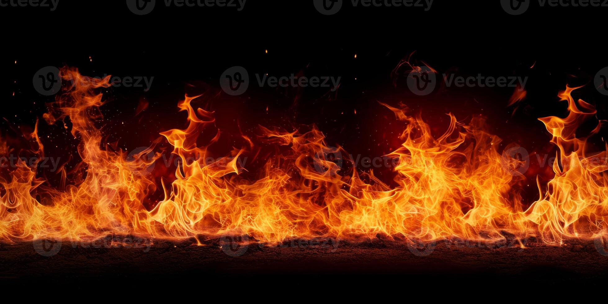 AI generated Red Orange Gold Flames Rising up on Black background photo