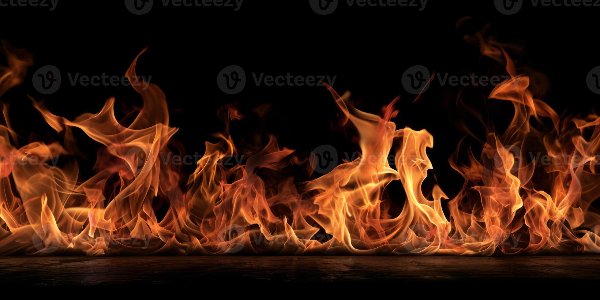 AI generated Red Orange Gold Flames Rising up on Black background photo