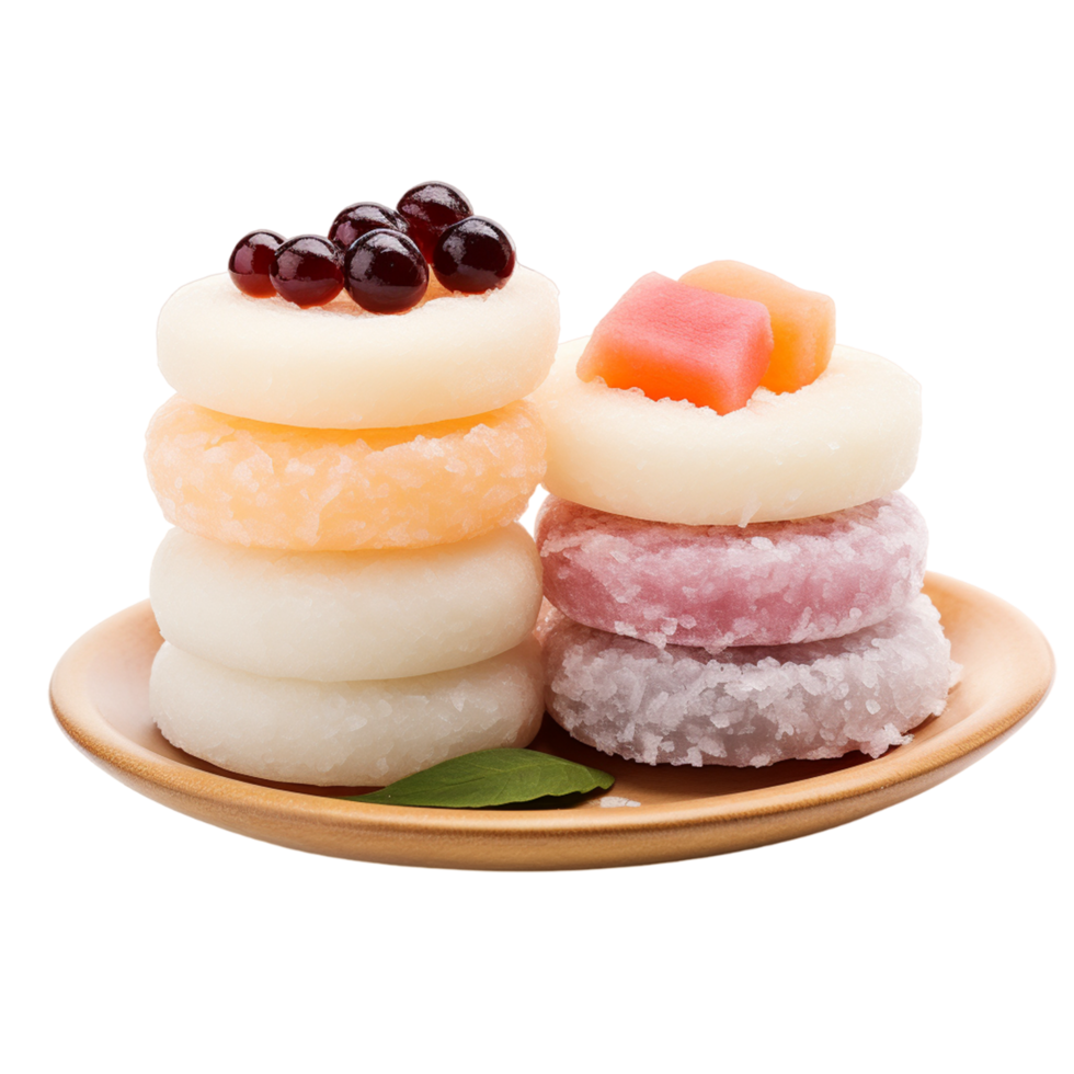 AI generated A ready to eat durianflavored mochi displayed on a cutting board png