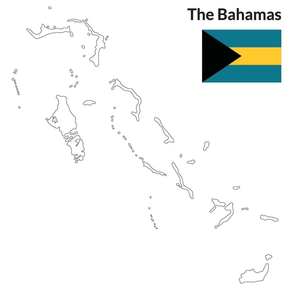 mapa de bahamas con nacional bandera de bahamas vector