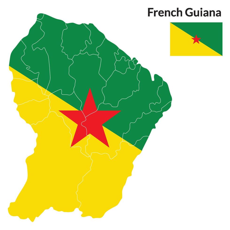 Map of French Guiana with national flag of French Guiana vector