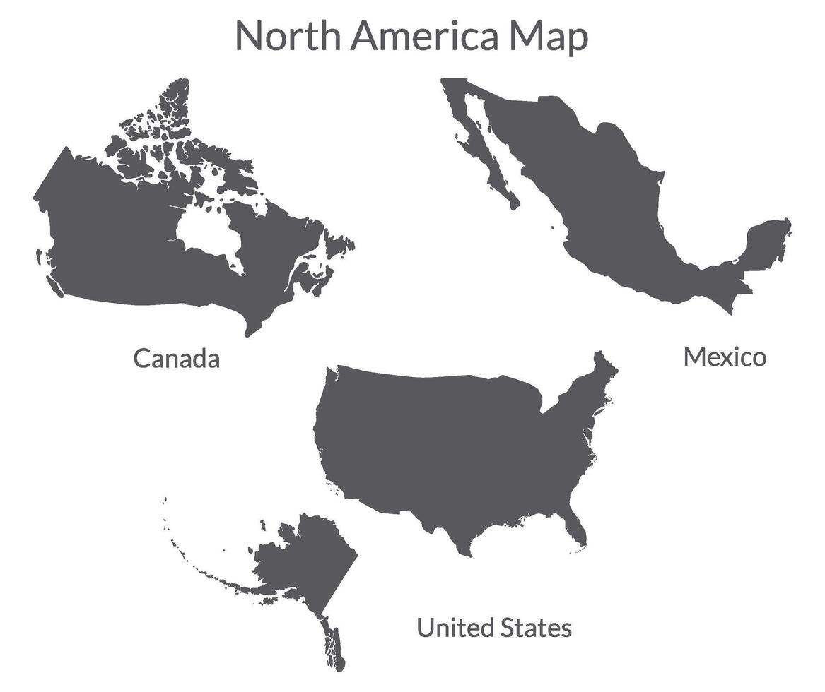 North America country Map. Map of North America in grey color. vector