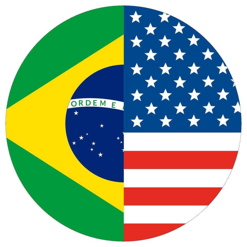 Estados Unidos vs Brasil. bandera de unido estados de America y Brasil en redondo círculo. vector