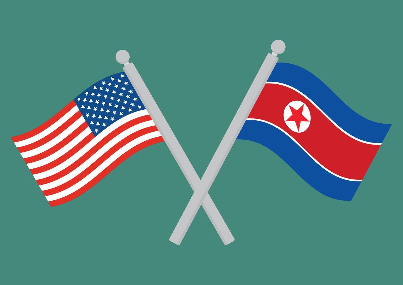 Estados Unidos vs norte Corea. bandera de unido estados de America y norte Corea en asta de bandera vector