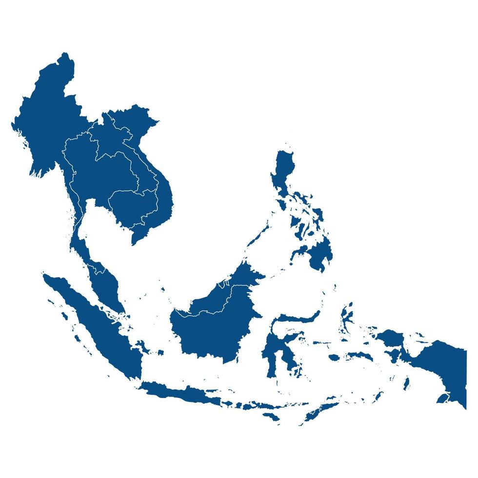 Southeast Asia country Map. Map of Southeast Asia in blue color. vector