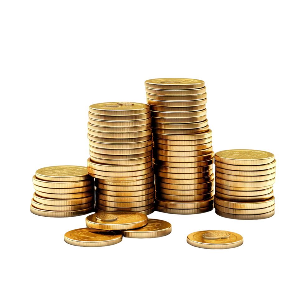 AI generated A stack of gold coins with a gold coin on it png