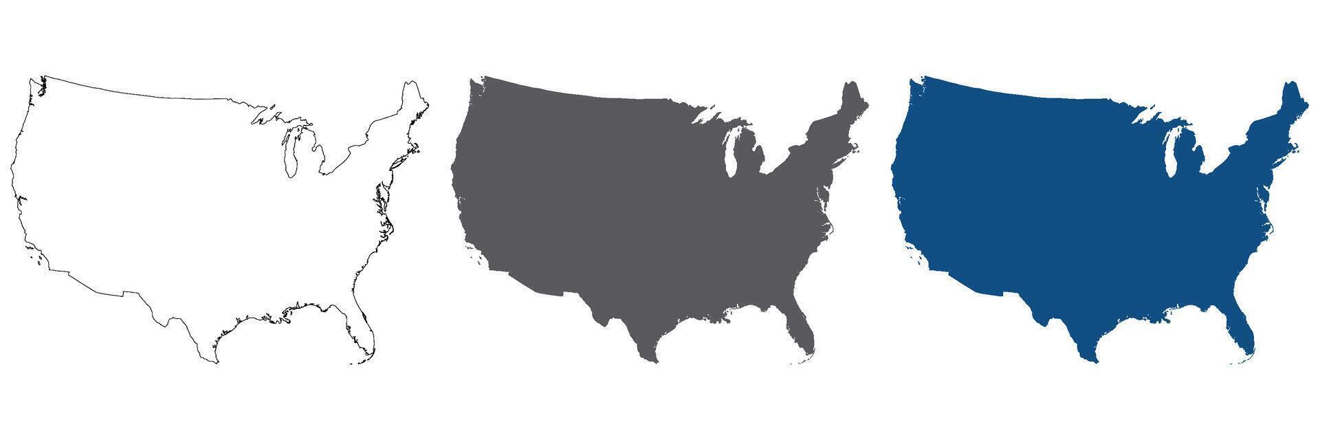 USA map, America map, United States of America map in set. vector