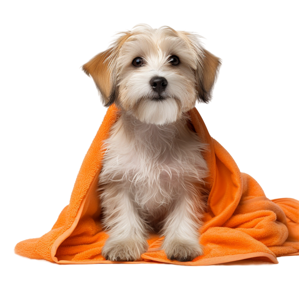 AI generated Cute wet havanese puppy dog after bath is sitting png