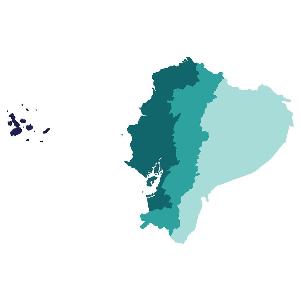 Ecuador map. Map of Ecuador in four main regions in multicolor vector