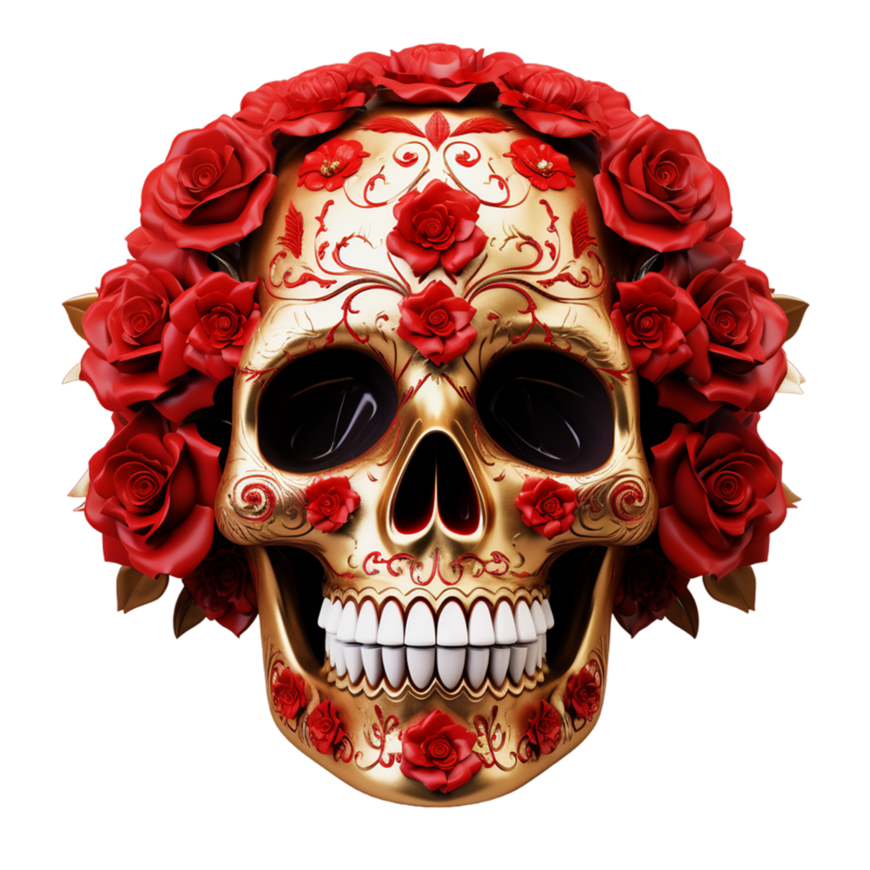 ai generato cranio rosa giorno di il morto cranio Rose fiori png