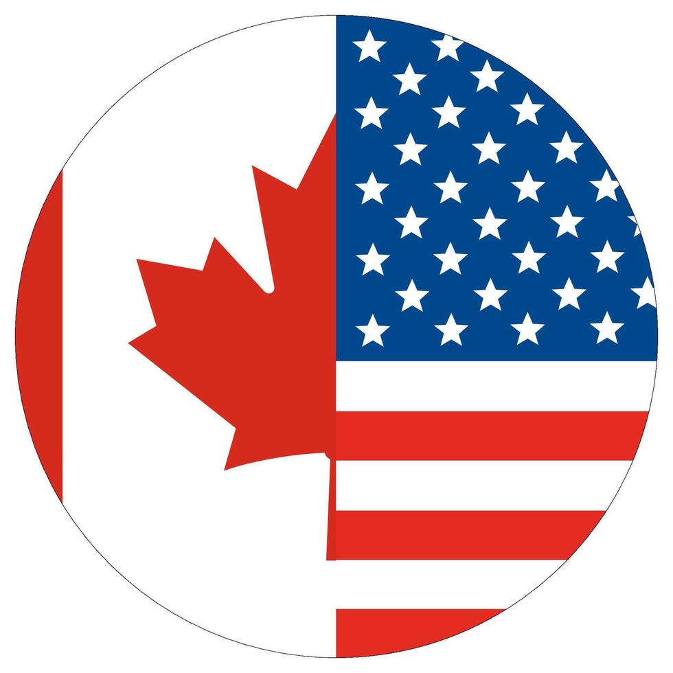 Estados Unidos vs Canadá. bandera de unido estados de America y Canadá en redondo círculo. vector