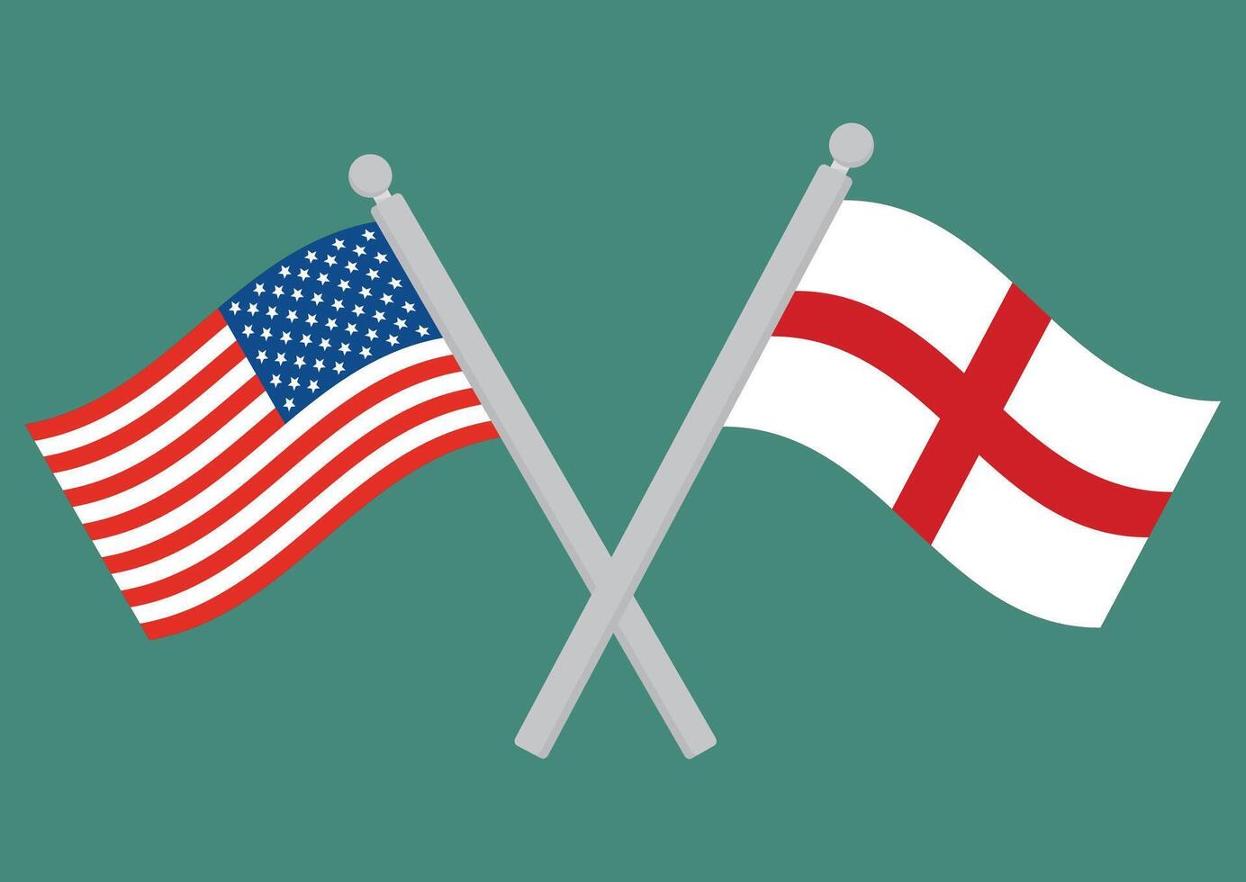 USA vs England. Flag of United States of America and England on flagpole. vector