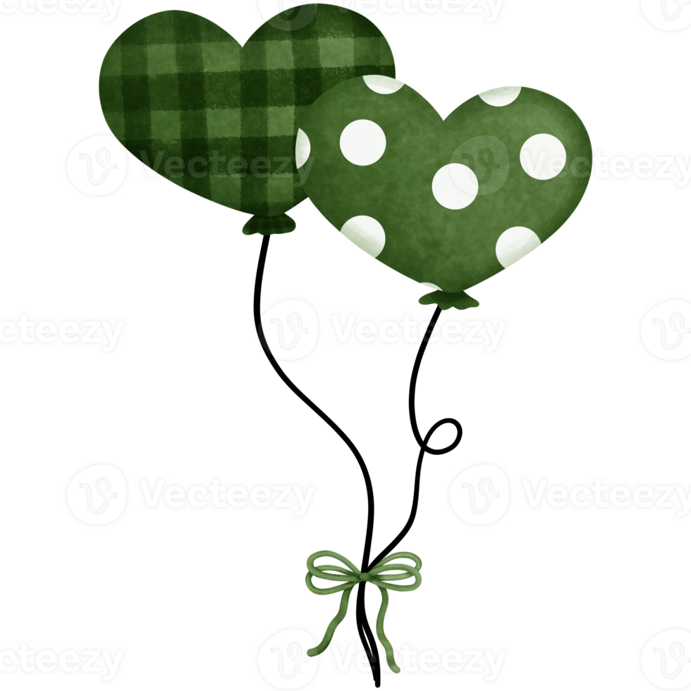 Watercolor heart shaped green balloons clipsrt. png