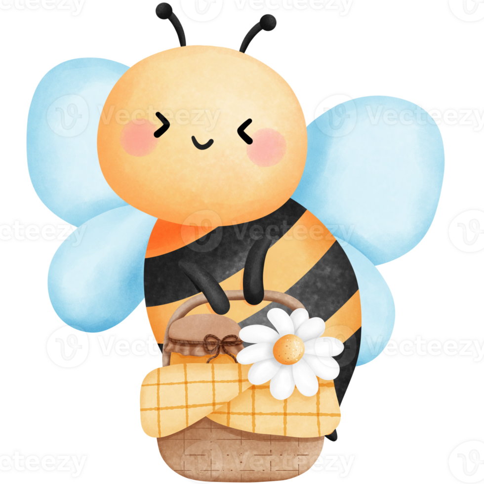 abeille avec panier de mon chéri pot clipart, aquarelle mignonne animal insecte illustration dans dessin animé style. png