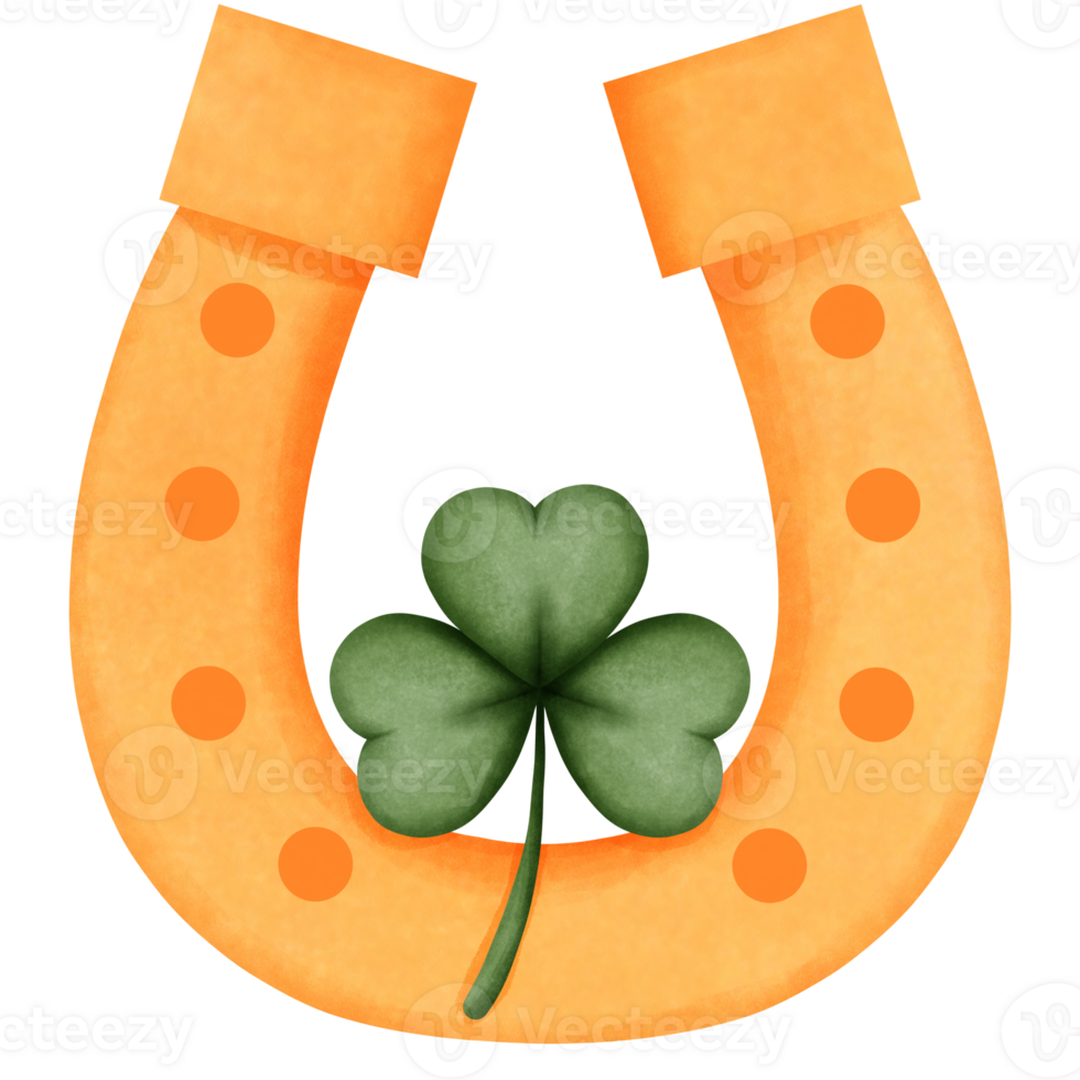 gyllene hästsko med grön klöver blad vattenfärg ClipArt, st patricks dag element dekoration. png