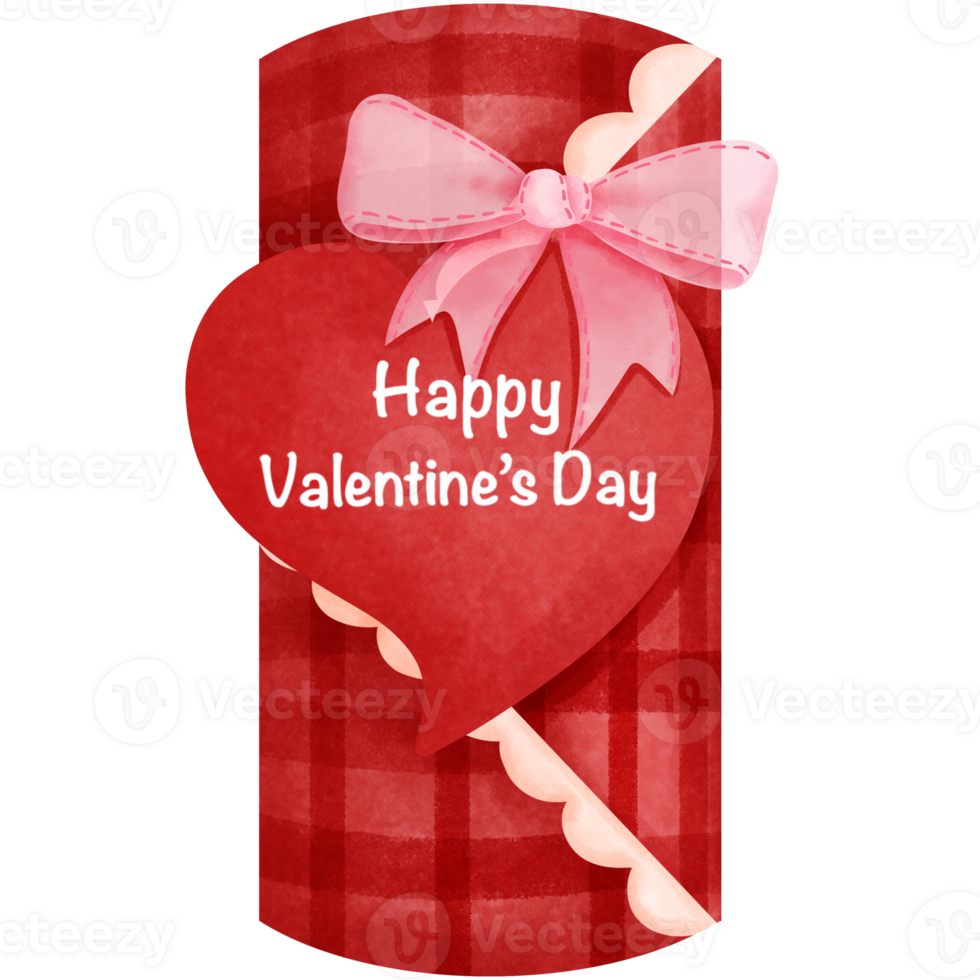 Red gift box with heart and pink ribbon bow clipart, Watercolor happy valentines day gifts illustration. png