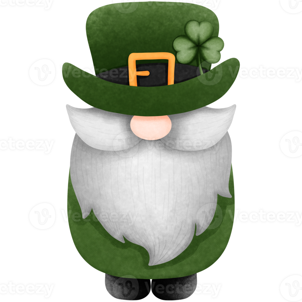 Watercolor cute st patricks day gnome with hat and clovers clipart, Hand drawn cute character illustration. png