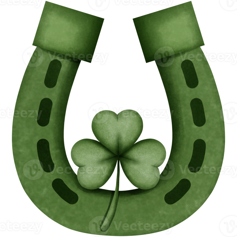 verde ferro di cavallo con verde trifoglio foglia acquerello clipart, st patricks giorno elemento decorazione. png