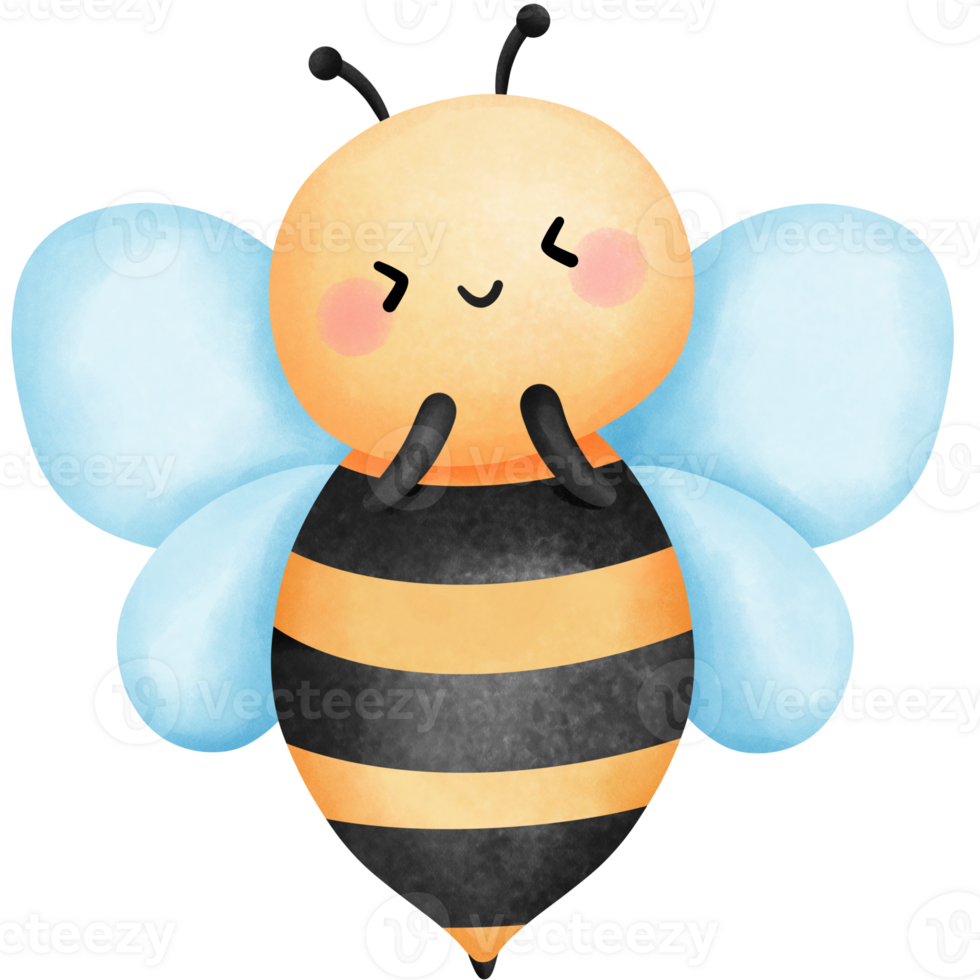 Cute happy honey bee watercolor clipart, Hand drawn baby animal insect illustration. png