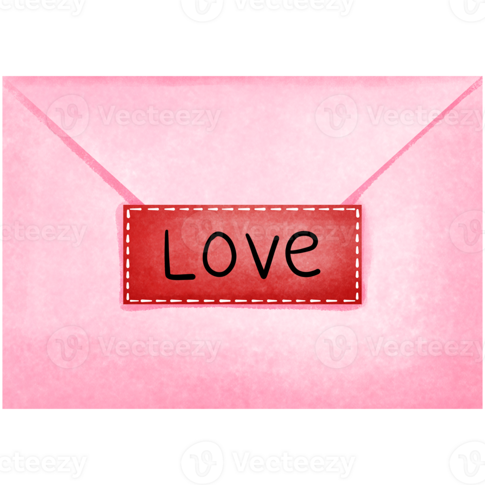 Watercolor pink envelope with love tag clipart, Hand drawn watercolor illustration, Love letter for valentines day. png
