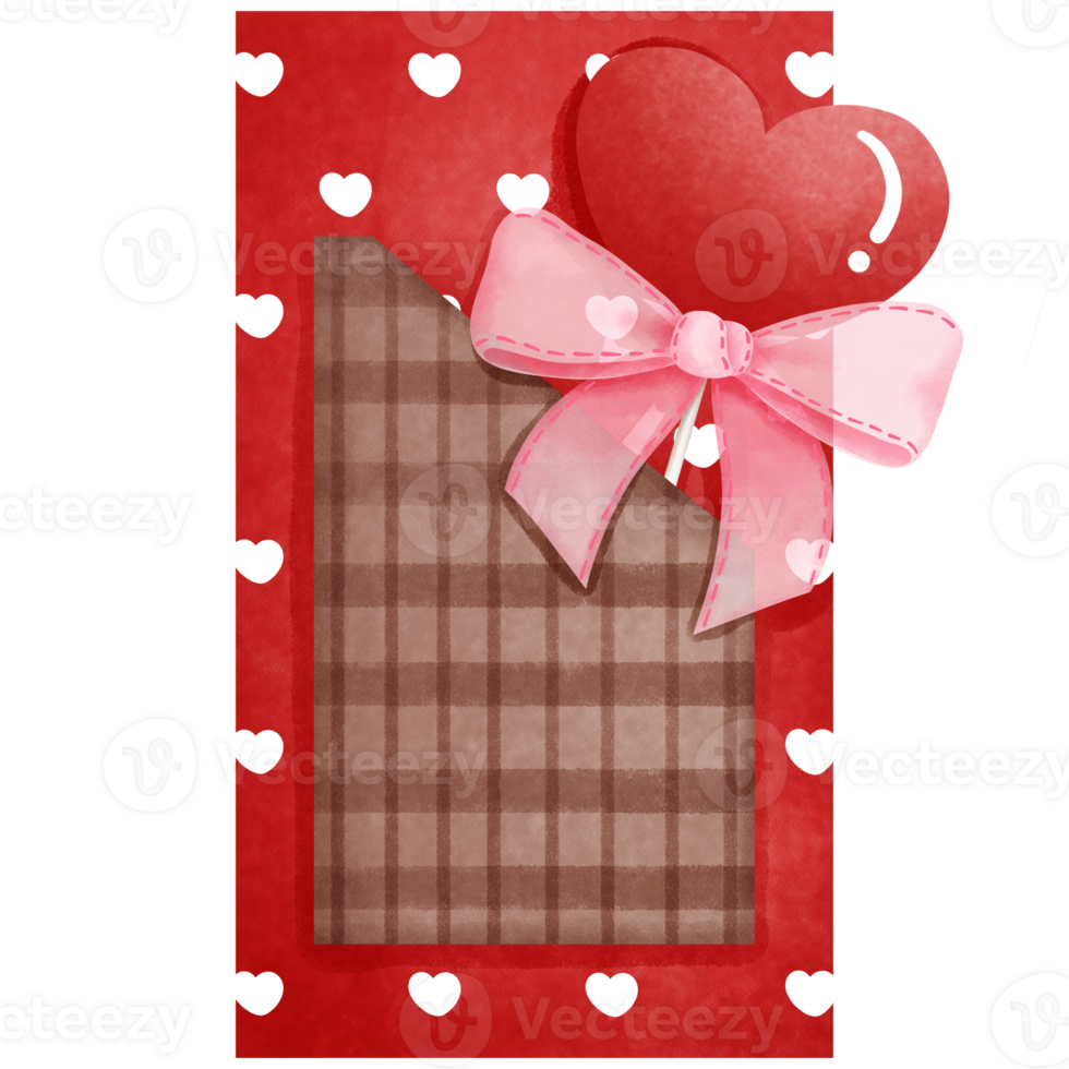 Red gift box with heart candy and pink ribbon bow clipart, Watercolor happy valentines day gifts illustration. png