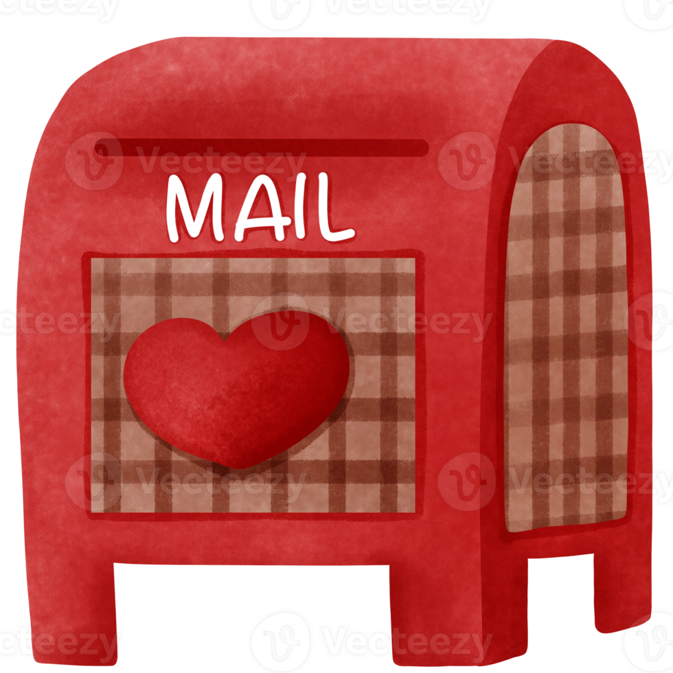 Red valentine mailbox clipart, Watercolor valentines day mail post box illustration. png
