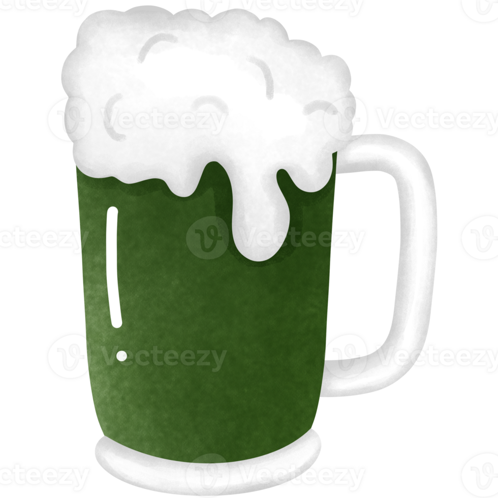 grön öl råna och glas med skum vattenfärg ClipArt. st patricks dag illustration. png