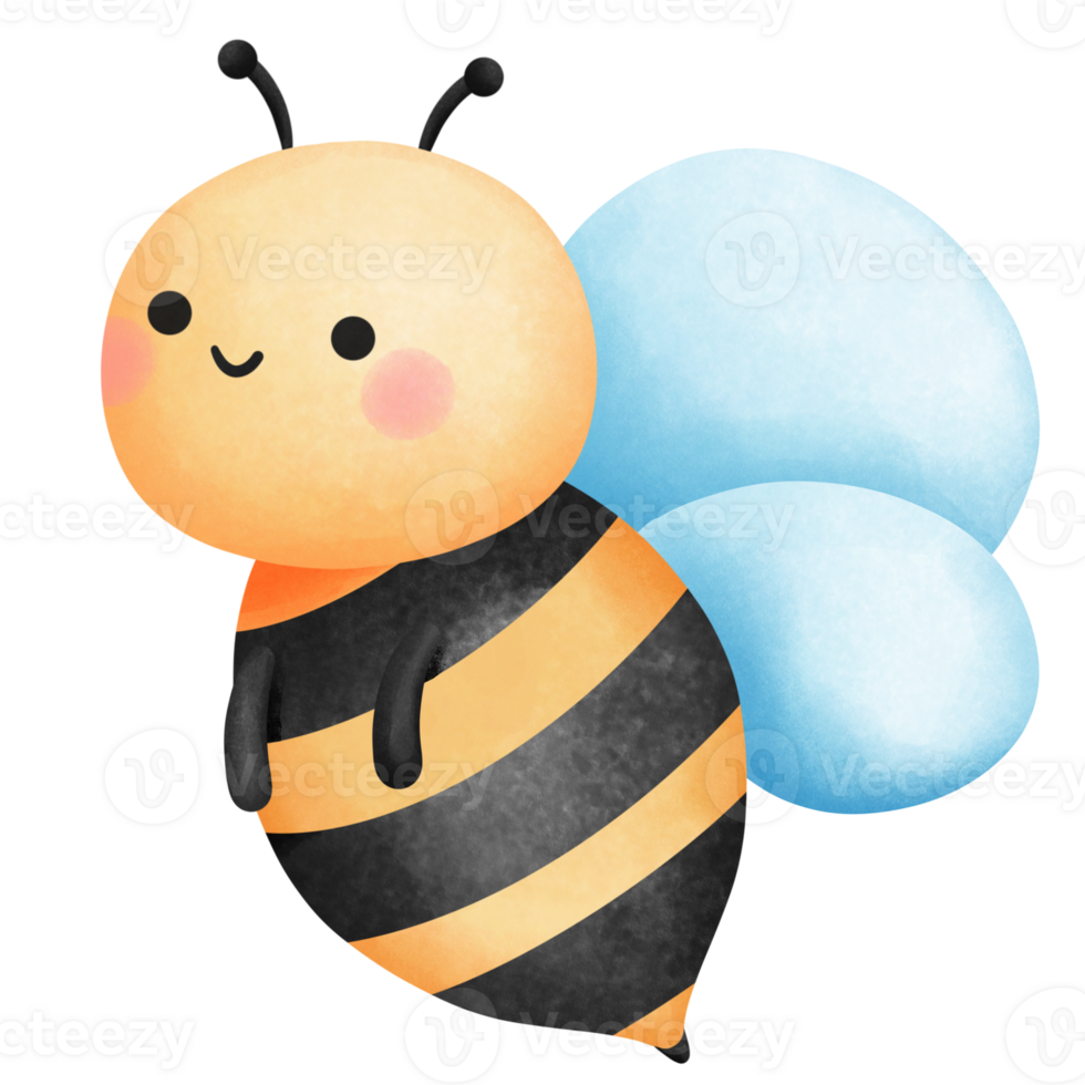 Watercolor honey bee illustration, Hand drawn cute baby bumblebee clipart for spring and summer season. png