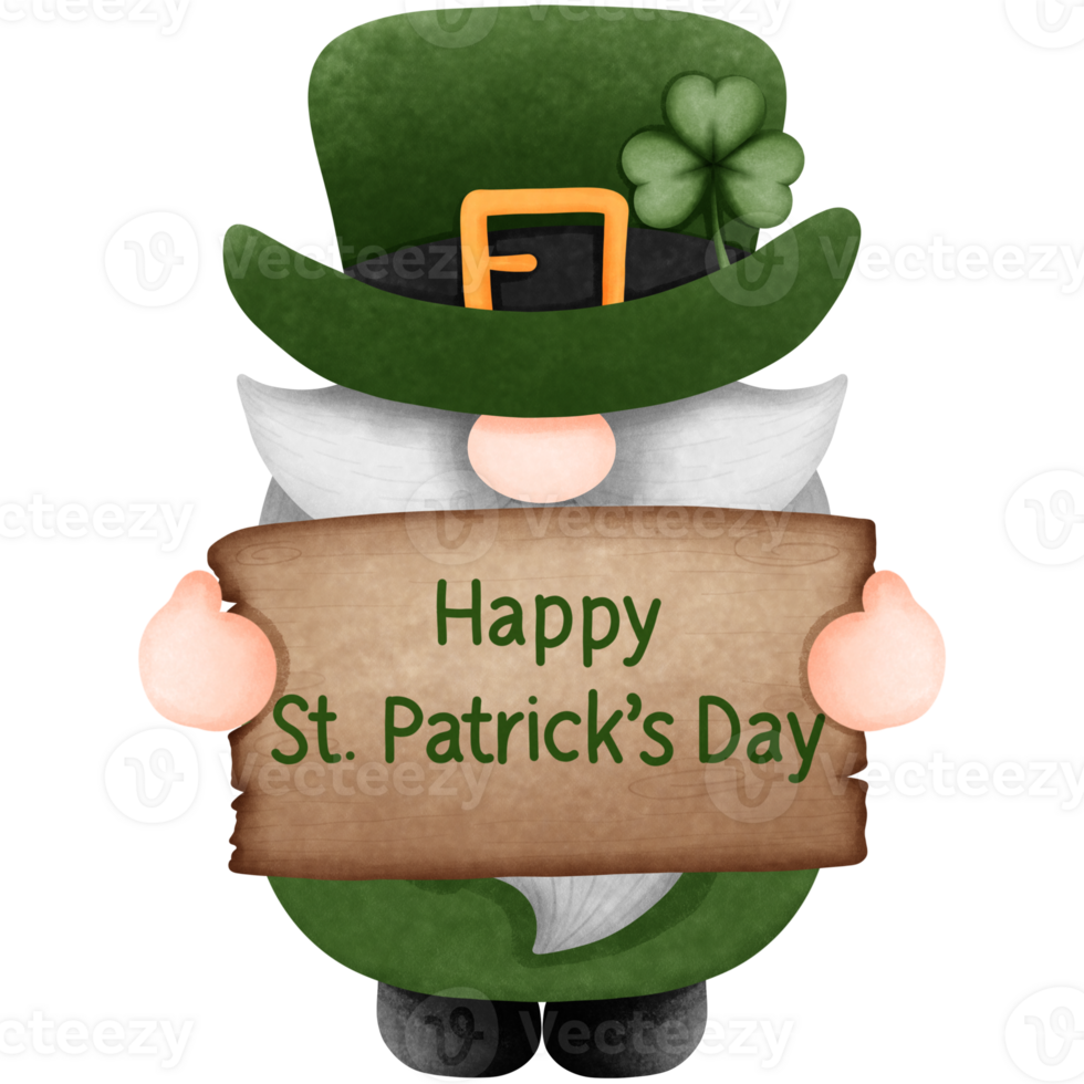 Happy st patricks day with gnome clipart, watercolor illustration. png