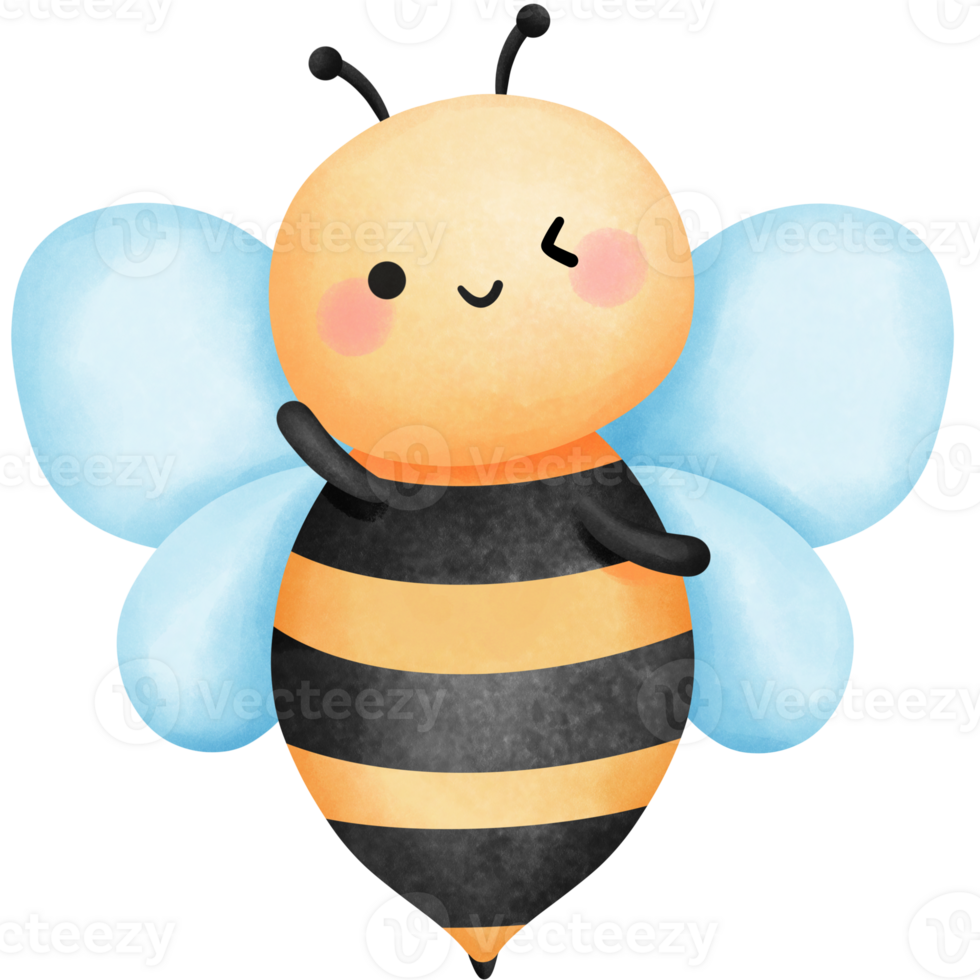 Cute bee watercolor clipart, Hand drawn baby animal illustration for springtime. png