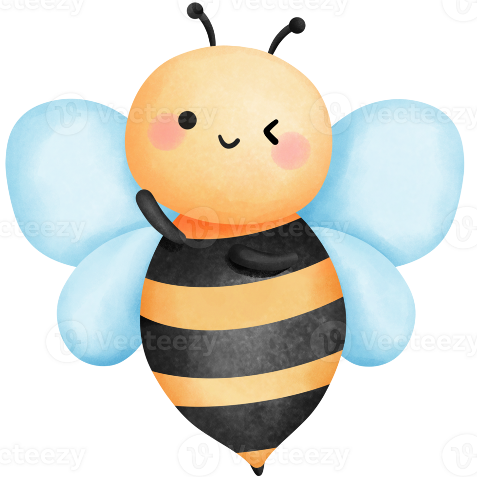 Cute bee watercolor clipart, Hand drawn baby animal illustration for springtime. png